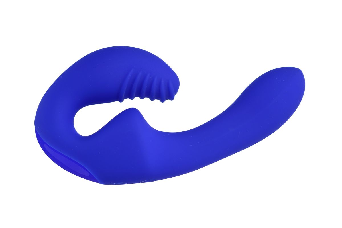 Синий безремневой страпон с пультом ДУ - 17,5 см. купить в интернет-магазине Afina-Lingerie.ru